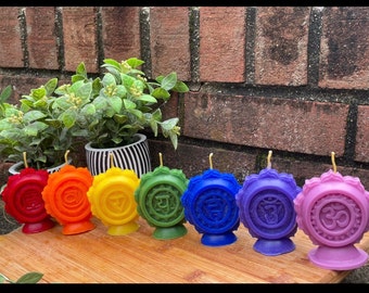 Chakra candle set - Set of 7 rainbow Color Soy Pillar wax candles- Spiritual Altar Candles - Modern candles - Seasonal Decor