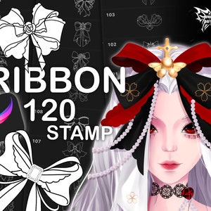 Procreate Ribbons & Bows Brush Set – 120 Cute Stamp Brushes for Kawaii Scrapbook - Character Art