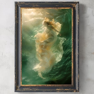 Sirène | Meerjungfrau, griechische Göttin, druckbare Kunst, weibliche Wut, Dark Renaissance, digitale Ölmalerei, Dark Academia Print, Fantasy Dekor