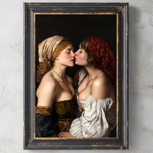 Affetti Celati | Printable Oil Painting, Dark Renaissance, Queer Love, Female Rage, Dark Academia Print, Sapphic Women, Digital Download