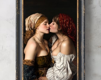 Affetti Celati | Printable Oil Painting, Dark Renaissance, Queer Love, Female Rage, Dark Academia Print, Sapphic Women, Digital Download