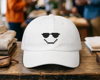 Pixel Embroidered Smile Dad Hat: Retro 8-Bit Gaming Cap