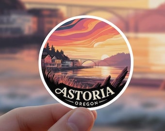 Astoria Oregon Sunset Sticker | Vibrant Coastal Illustration