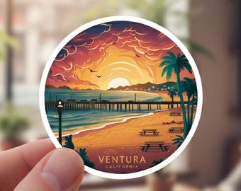 Ventura Kalifornien solnedgångsklistermärke: Retro strandpir
