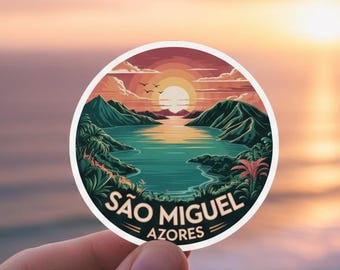 Pegatina de São Miguel Azores: Diseño retro de viajes a la isla