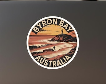 Pegatina de Byron Bay, Australia: Surf retro