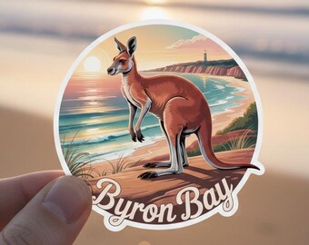 Byron Bay Kangaroo Sticker: Retro Australia Beach
