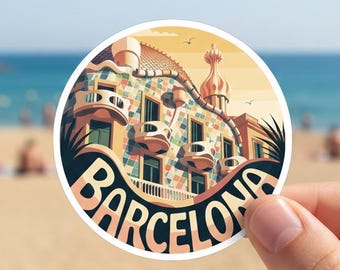 Casa Batlló Gaudi View Sticker: Barcelona Retro Art