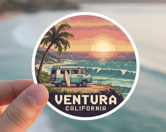 Pegatina de Ventura, California: Espíritu surfista costero retro