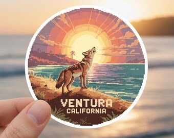Ventura California Sticker: Pixel Art Coyote