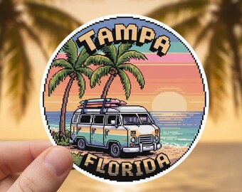 Tampa Florida Pixel Van Sticker: Sunset Beach