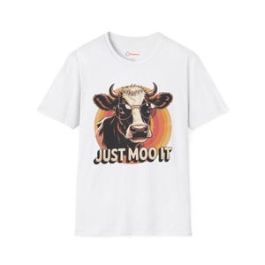 Funny 'Just Moo It' Unisex Softstyle T-Shirt - Exclusive Cow Nation Design, Cute Cow Gift, Cow Lover Tee, Farm Animal Shirt, Funny Graphic