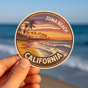 Zuma Beach Sunset Sticker: Retro California Surf Decal