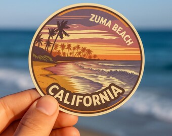 Zuma Beach Sunset Sticker: Retro California Surf