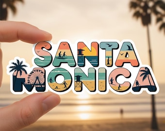 Pegatina de Santa Mónica, California: Diseño de puesta de sol