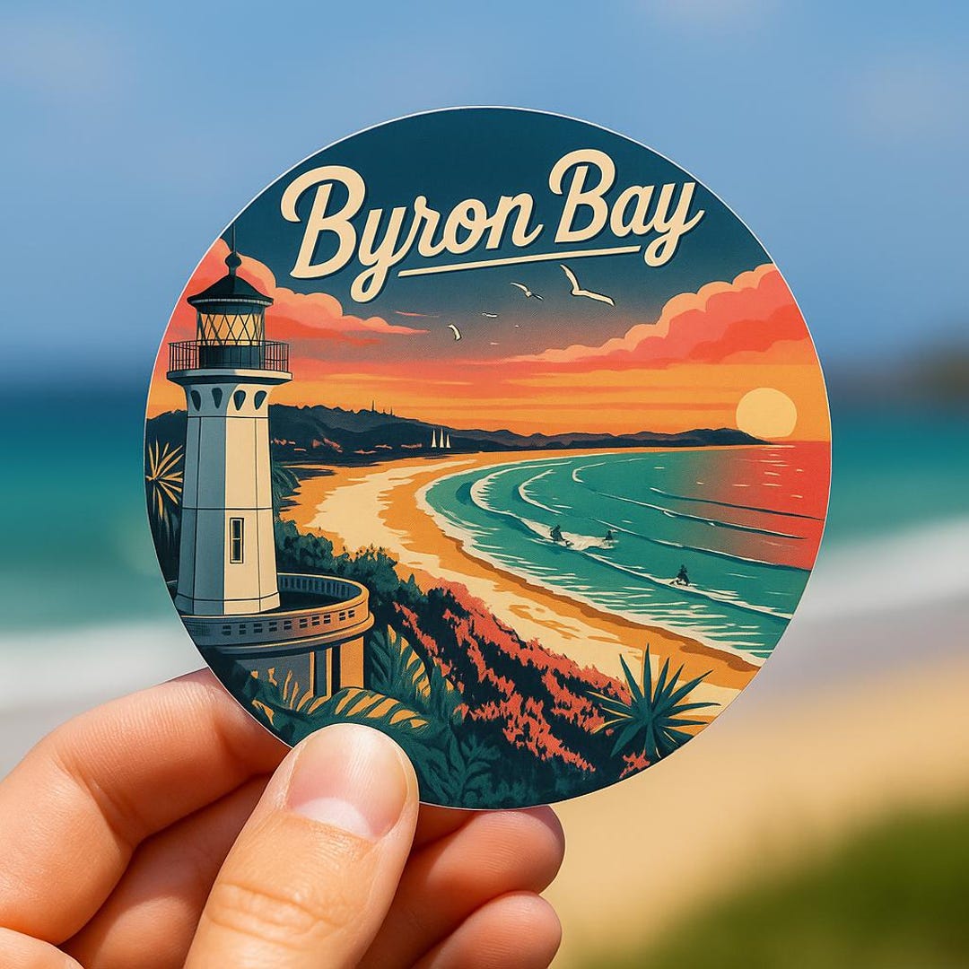 Byron Bay Australia Sticker: Retro Surf Lighthouse Art - Etsy