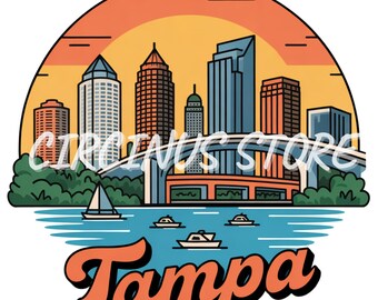 Tampa Bay Floridas solnedgångssilhuett - Digitalt konsttryck