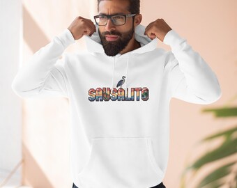 Sausalito Pixel Art Hoodie: Coastal California Sunset, Golden Gate Vibes