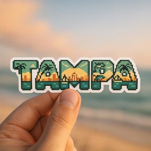 Tampa Pixel Art Sticker: Retro Gaming Florida Souvenir