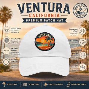 Ventura, California: Gorra estilo "Dad Hat" con parche de cuero sintético.