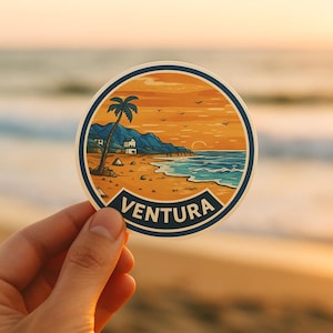 Ventura California Sticker – Retro Sunset Beach Decal | Coastal Travel Vibes | Ocean Shoreline Aesthetic