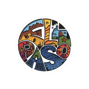 Pegatinas troqueladas del suroeste de Texas / Arte colorido de la cultura y el paisaje de El Paso, recuerdo de Texas, pegatinas de viaje, calcomanías para computadora portátil, pegatinas para agenda