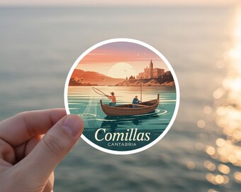 Comillas Spain Sticker - Fishermen Boat Sunset Design