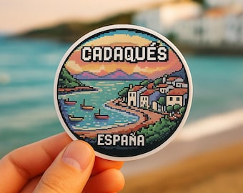 Cadaqués Spain Sticker: Retro Pixel Art