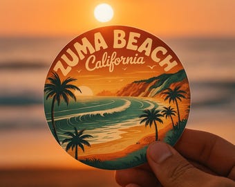 Etiqueta de Zuma Beach, California: Costa vibrante