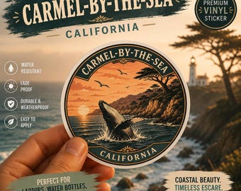 Adesivo di Carmel-by-the-Sea, California: Balena in stile retrò