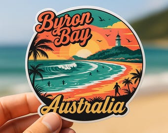 Byron Bay Australia Sticker: Retro Surf Art