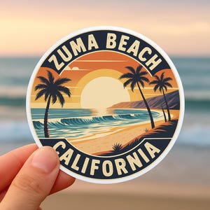 Zuma Beach California Sticker: Retro Sunset Surf Art Decal