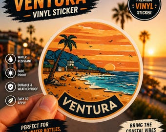 Ventura California Sticker: Retro Sunset Beach Decal