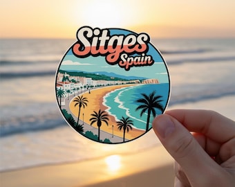 Sitges Spanien-klistermärke: Retro kustresedekal