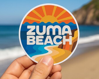 Pegatina de Zuma Beach, California: diseño costero retro audaz, calcomanía de viaje minimalista, regalo para amantes de la playa