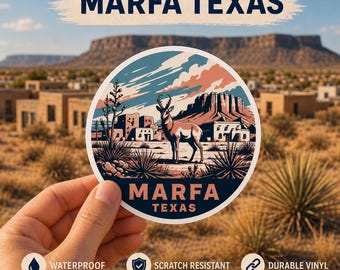 Pegatina del desierto de Marfa, Texas: Calcomanía de vinilo con forma de antílope americano.