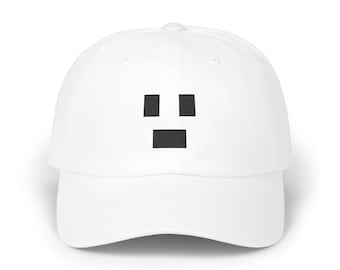 Pixel Surprised Face Embroidered Dad Hat: Retro 8-Bit Gaming Cap