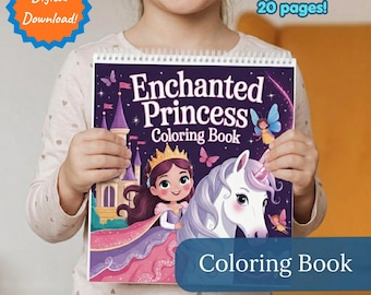 Libro para colorear de la Princesa Encantada, Unicornio Mágico, Castillo de Cuento de Hadas (Descarga digital)