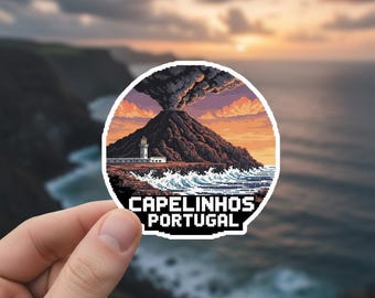 Capelinhos Azores Portugal Volcano: Pixel Art Sticker