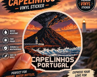 Capelinhos Azores Portugal Volcano: Pixel Art Sticker