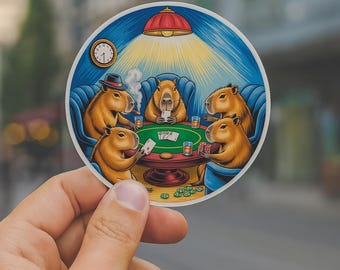 Kapybarapokerklistermärke: Rolig retrotecknad film