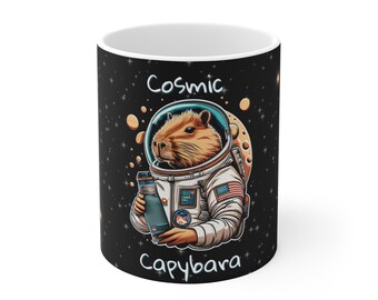 Cosmic Capybara Mug - Birthday Gift Coffee Lover - Cute Capybara is Happy, Gift for Animal Lovers, Whimsical Cup, Space Themed Coffee Mug,