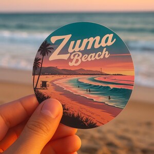 Zuma Beach Sunset Sticker: Retro California Coastal Decal