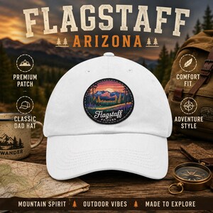 Casquette Flagstaff Arizona rétro : montagne en cuir avec patch