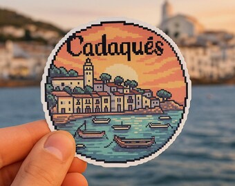 Cadaqués España Pixel Art Pegatina: Pueblo Costero