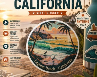 Adesivo di Laguna Beach, California: Tramonto con arte costiera