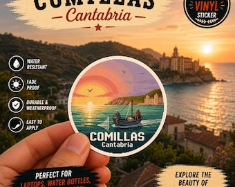 Adesivo Comillas Spagna: Barca da pesca al tramonto, pixel art