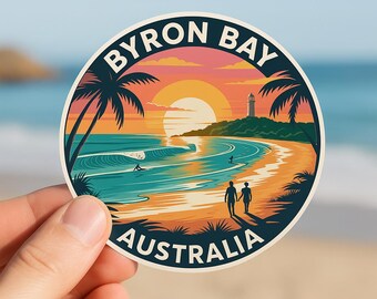Byron Bay Australia Sticker: Retro Surfers