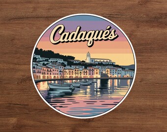 Pegatina de viaje de Cadaqués España: Arte del cartel costero