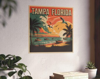 Tampa Florida Retro Poster: Vintage Sunset Beach